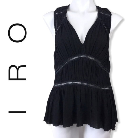 IRO Luce Romantic Ruched Grecian Peplum Tunic Crochet Sleeveless Blouse Top XS - Picture 2 of 16